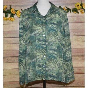 French Laundry Ladies Sheer Green Shell Button Front Long Sleeve Blouse Size M